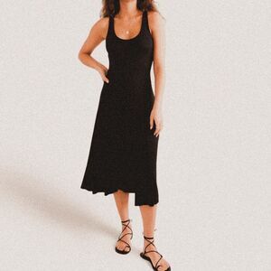 Marine Layer Black Lexi Rib Fit + Flare Midi Dress – Sustainable LBD (Sz M) NEW